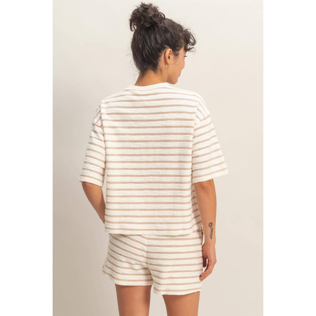 Striped Short Sleeve Terry Crew Neck Top