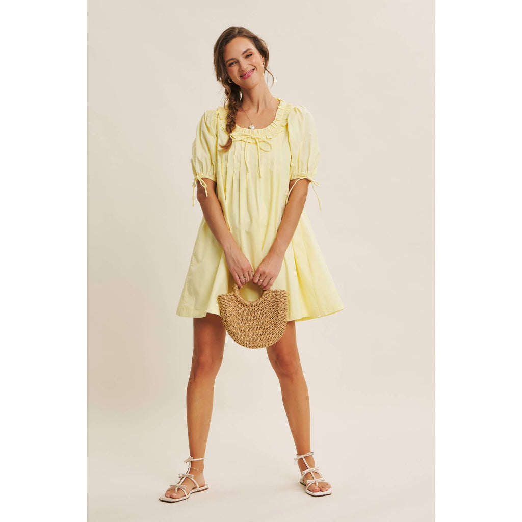 Lemon ruffle neck dress