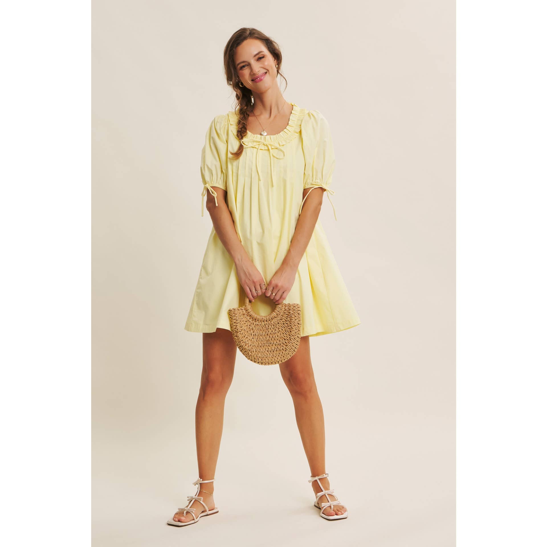 Lemon ruffle neck dress