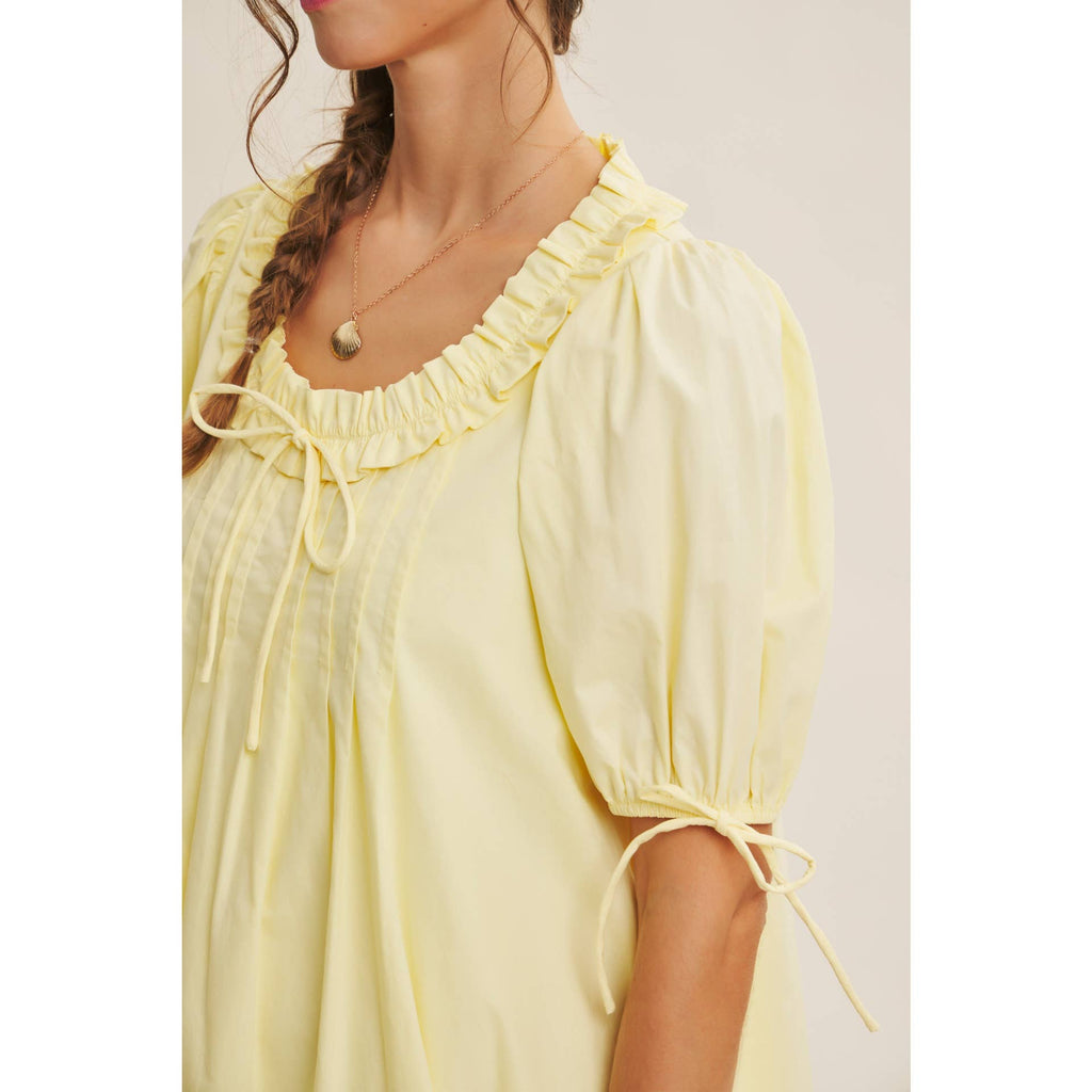 Lemon ruffle neck dress