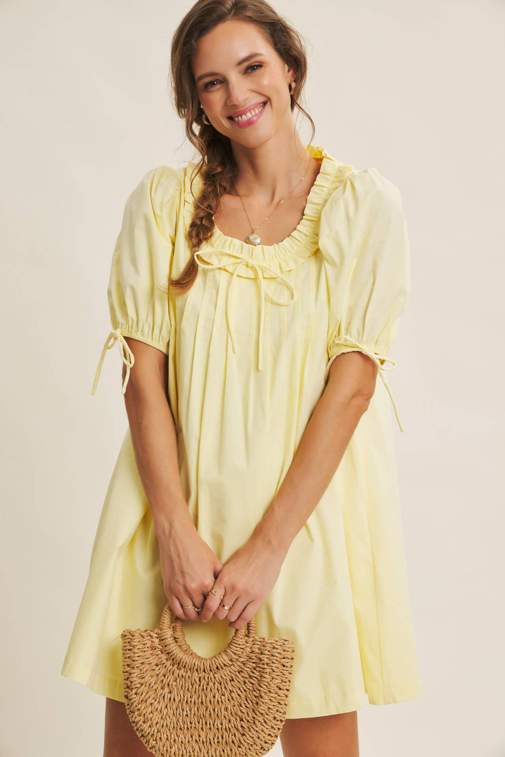 Lemon ruffle neck dress