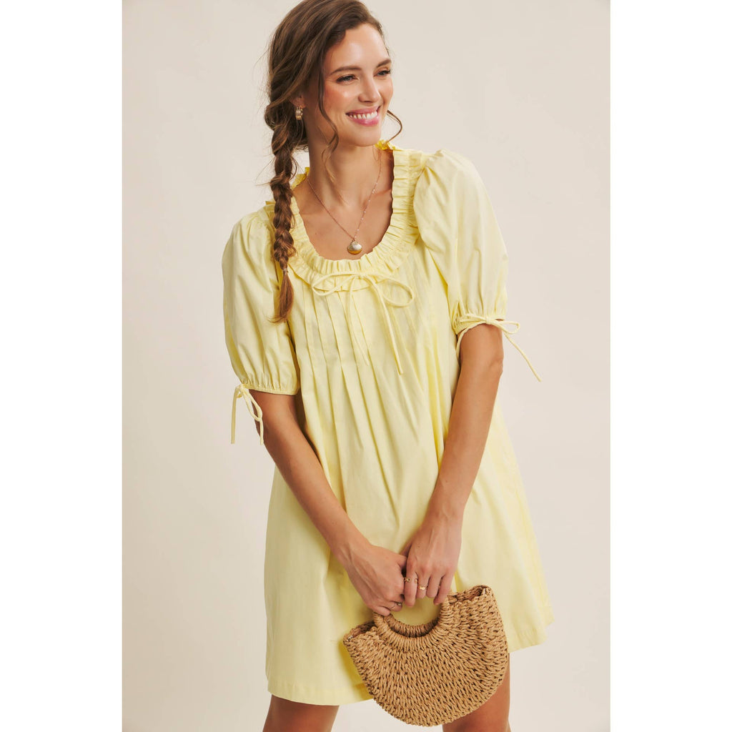Lemon ruffle neck dress