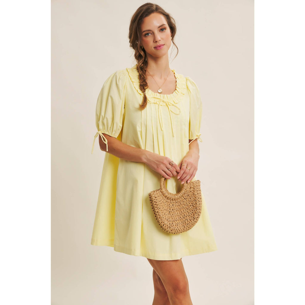 Lemon ruffle neck dress