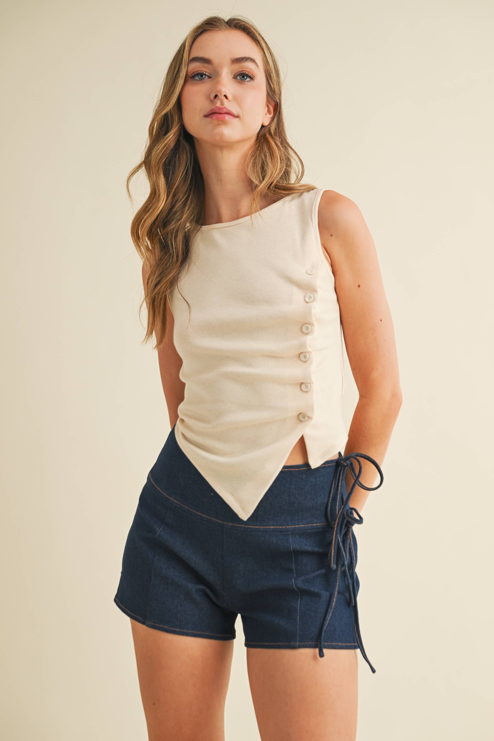 Asymmetrical Cream Tank