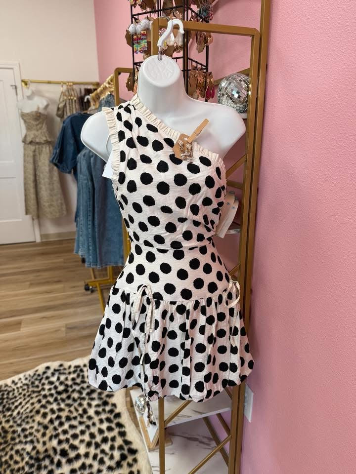 One Shoulder Polka Dot Mini Dress