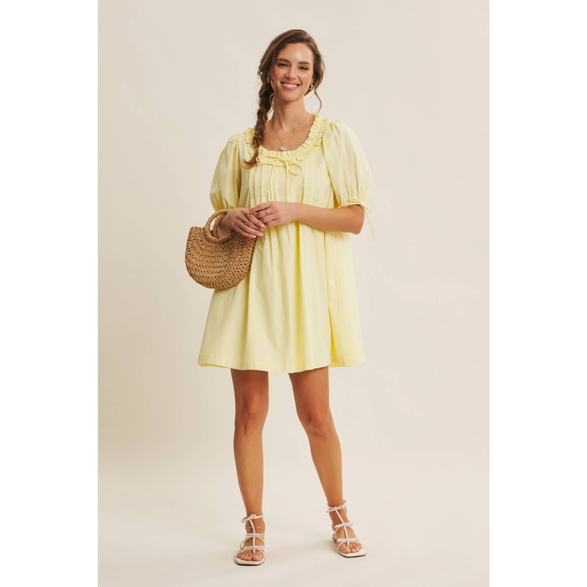 Lemon ruffle neck dress