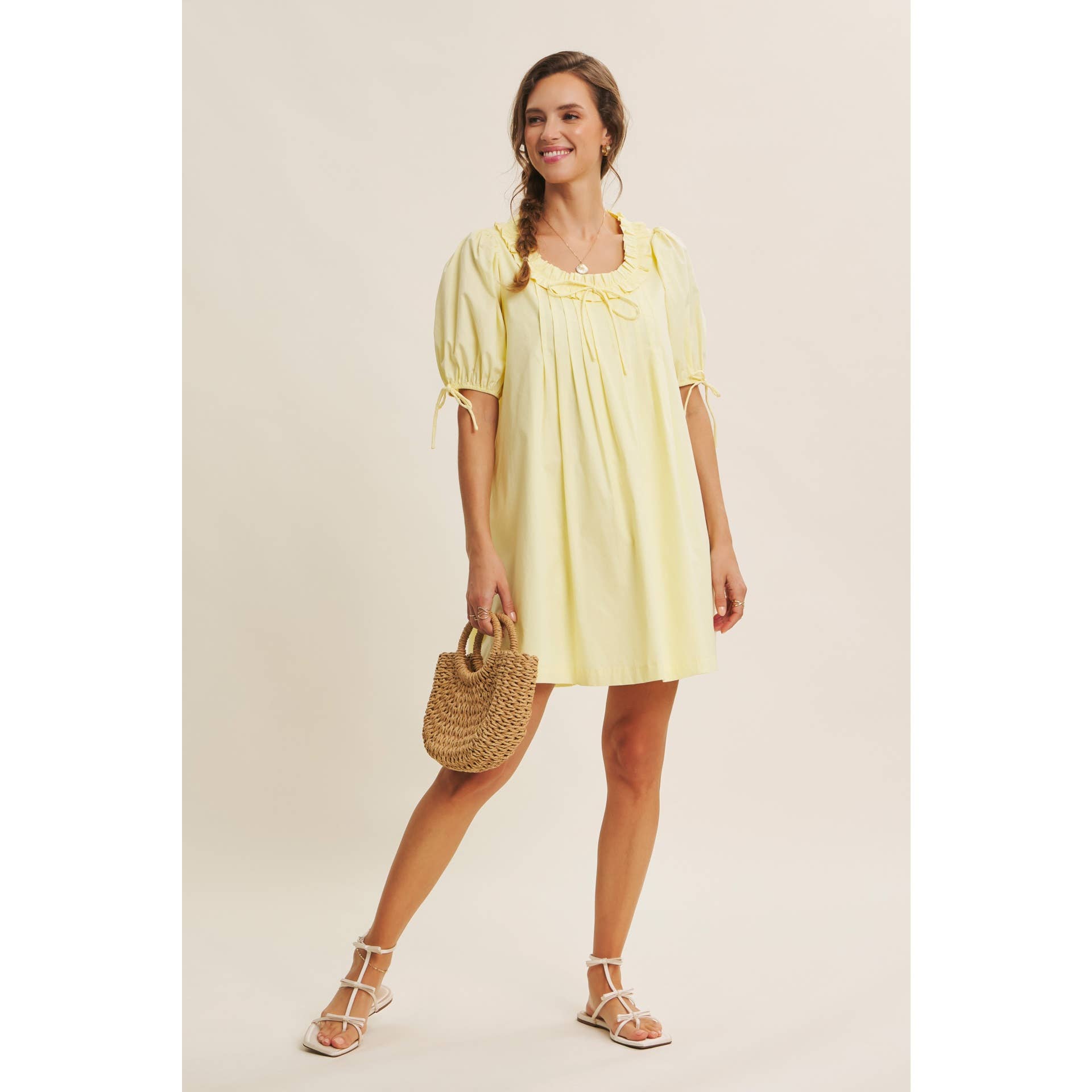 Lemon ruffle neck dress