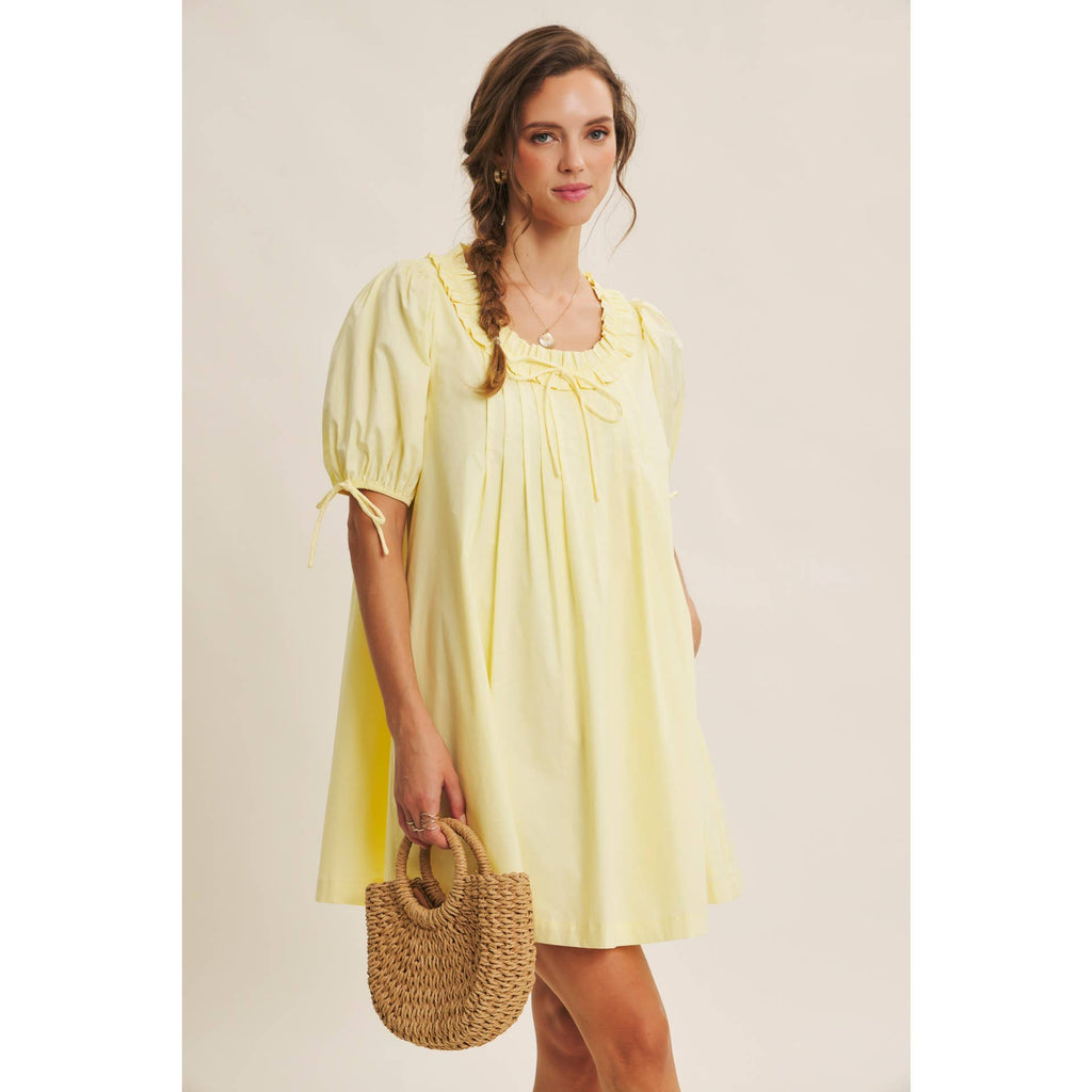 Lemon ruffle neck dress