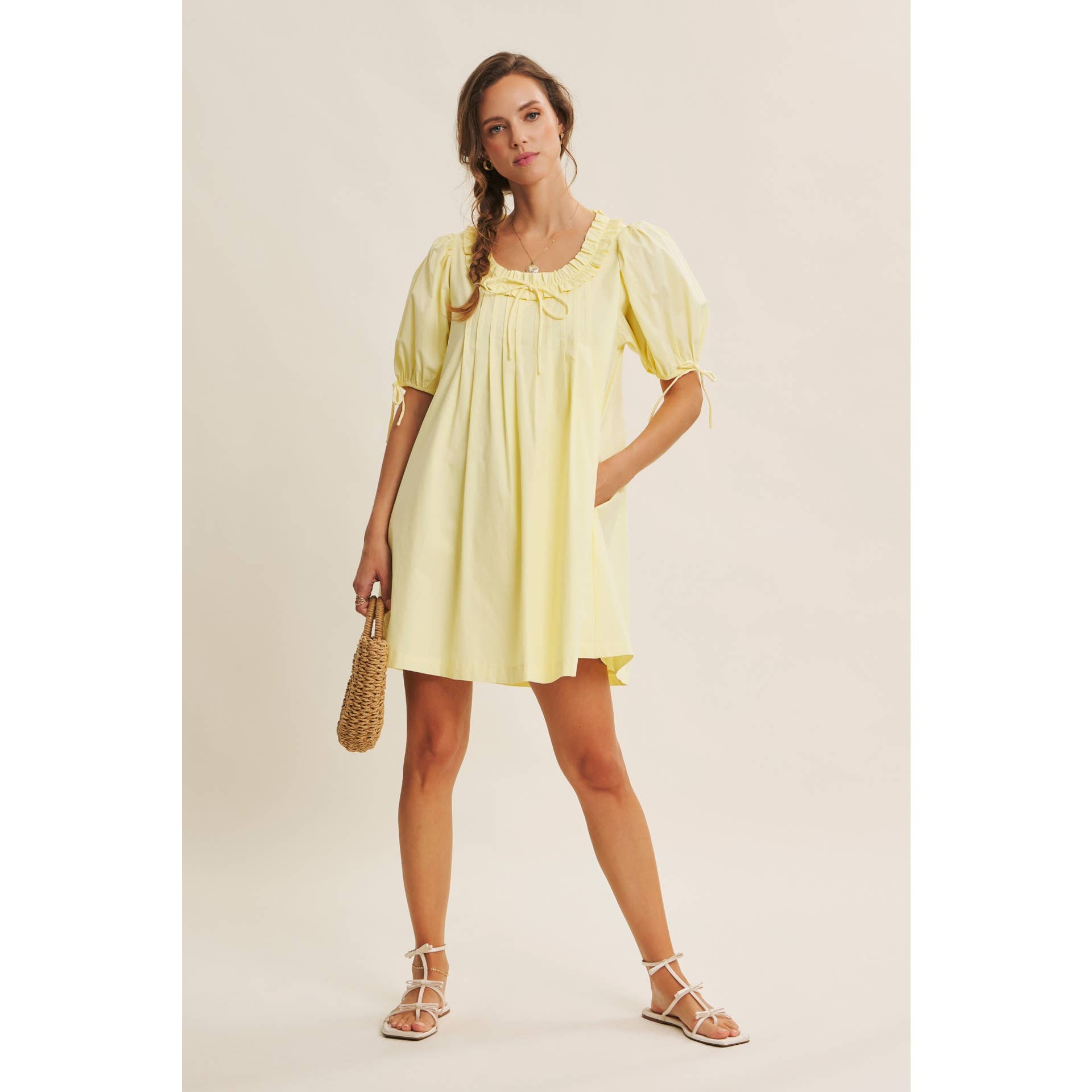 Lemon ruffle neck dress