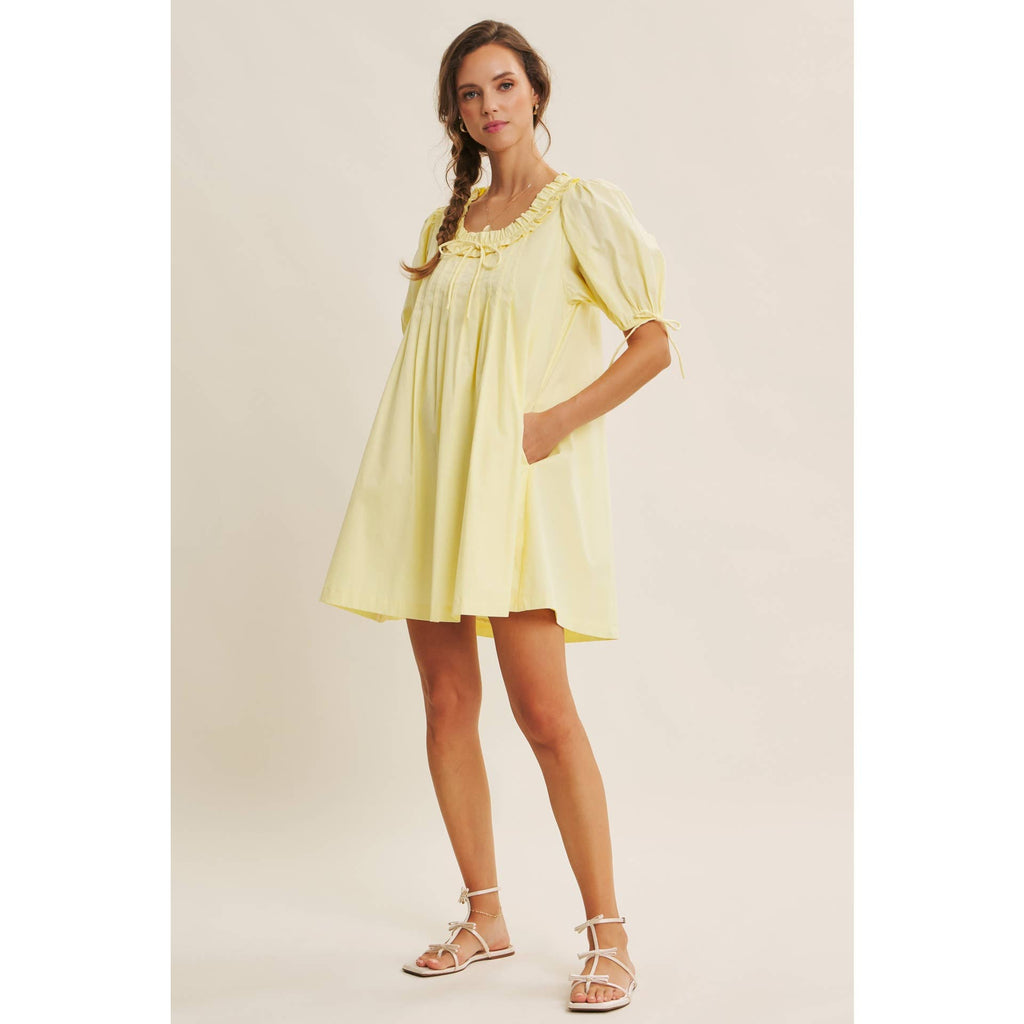 Lemon ruffle neck dress