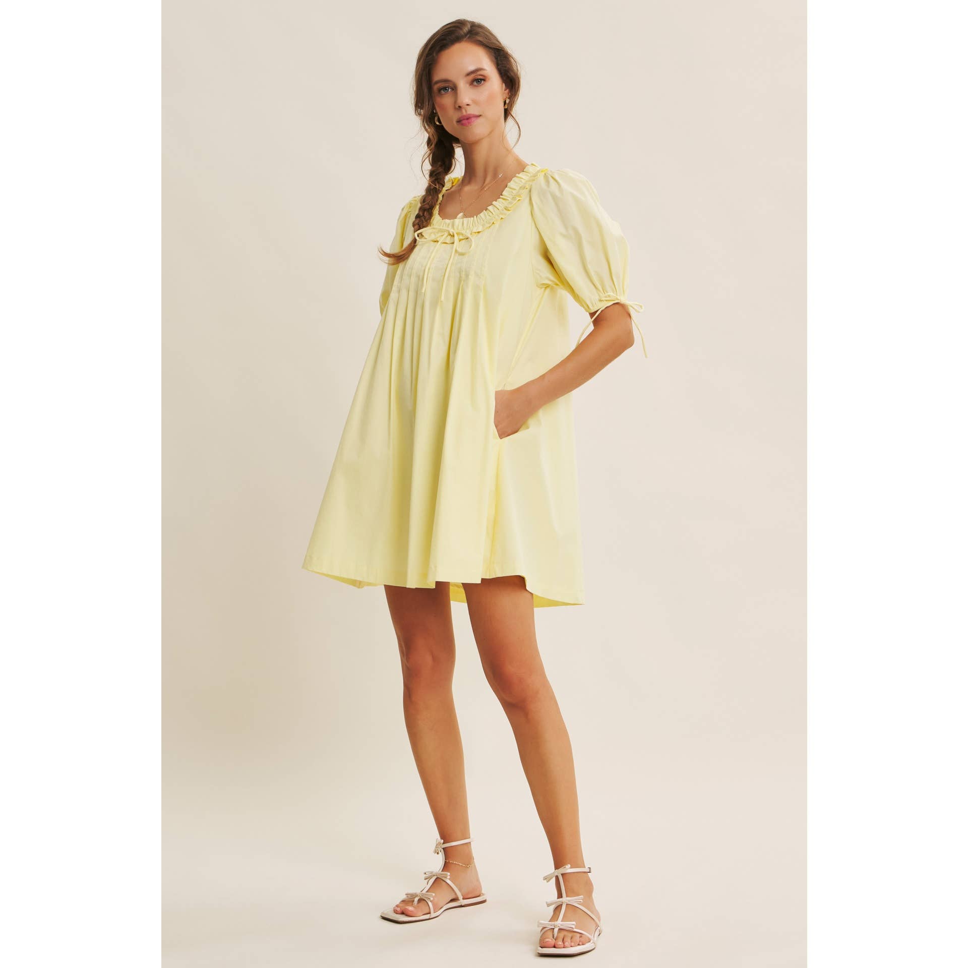 Lemon ruffle neck dress